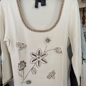 Michelle Nicole Cream Top with Floral Embroidery